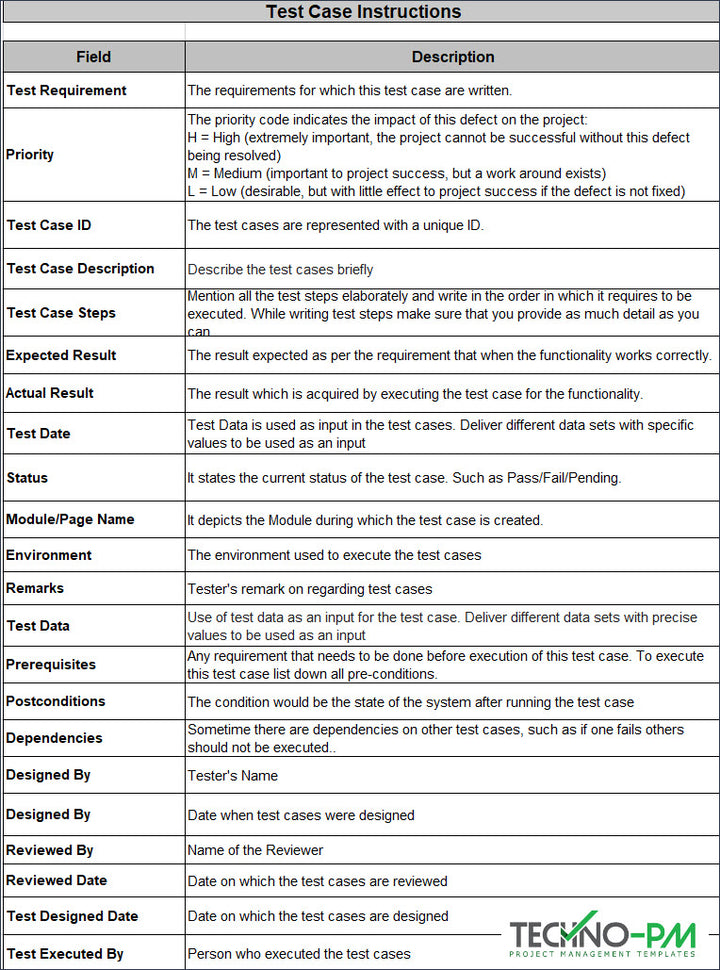 Test Case Excel Template