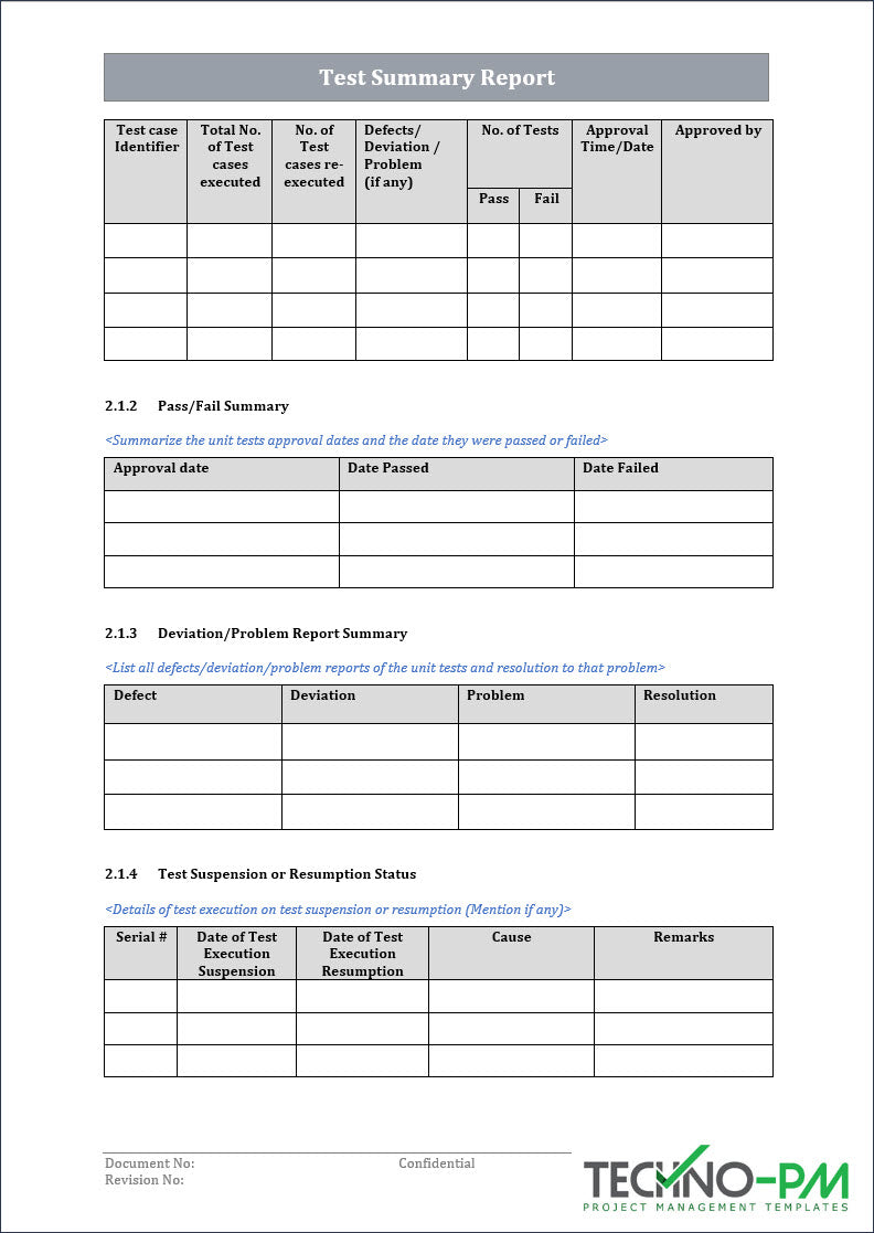 Project Testcript Template Project Testing Toolkit – Techno PM - Project Management Templates Download
