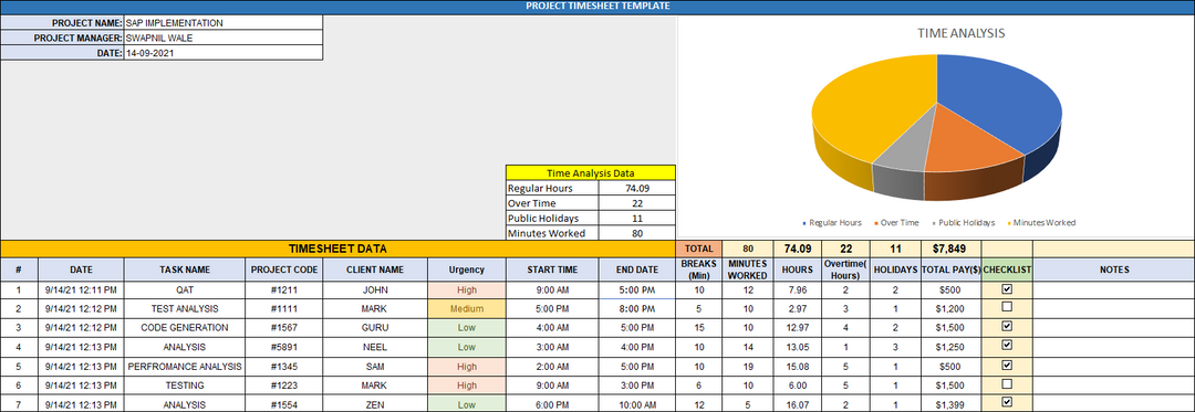 Time sheet Tracking Template