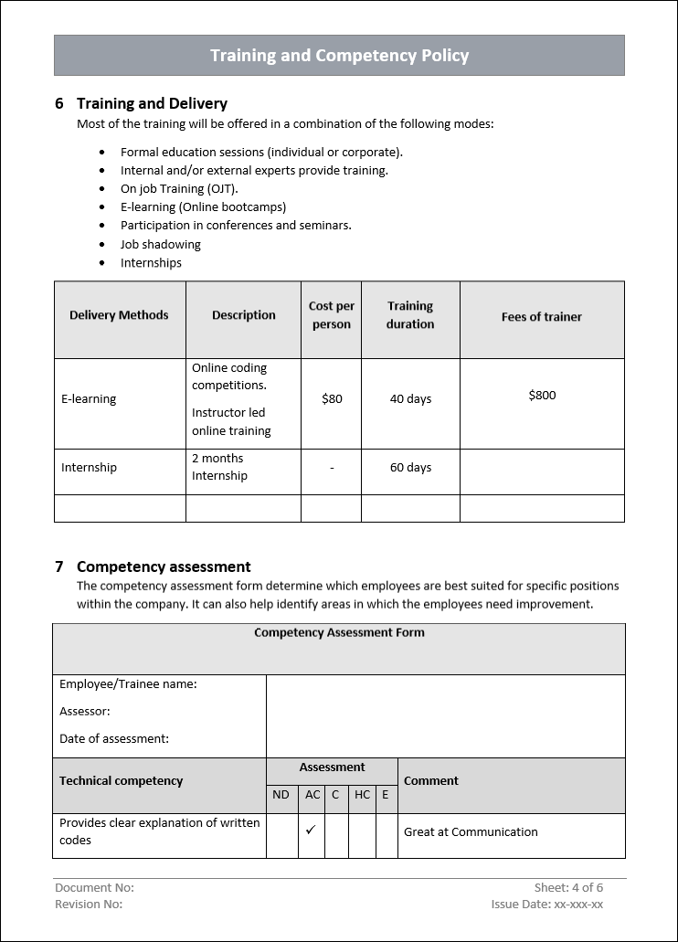 Training and competency delivery