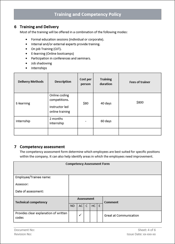 Training and competency delivery