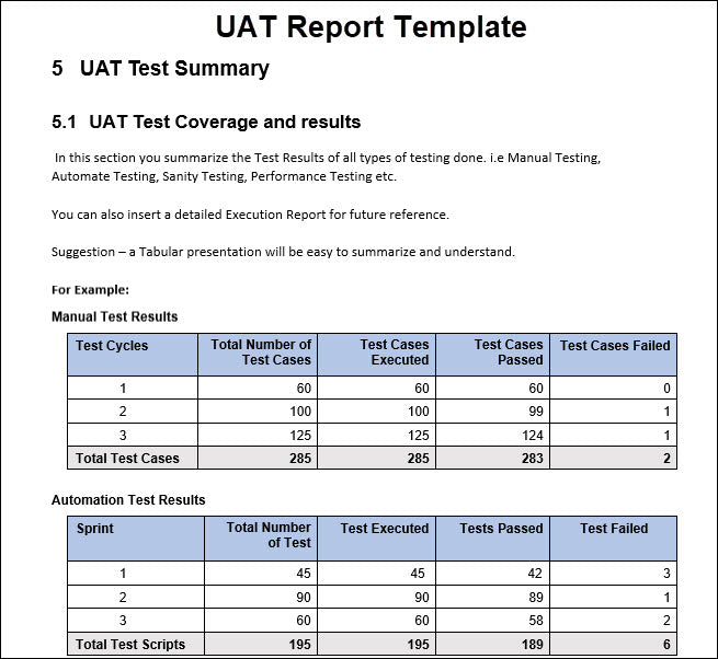 UAT Report Template