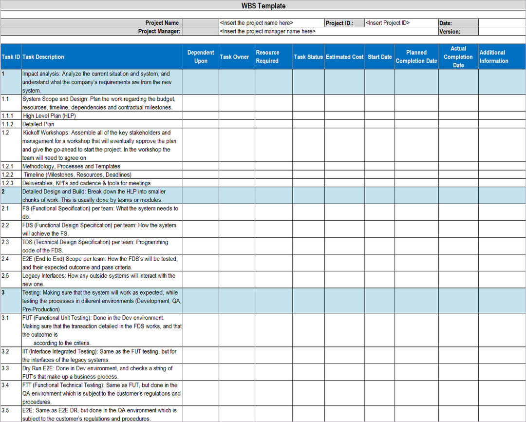 WBS Excel Template