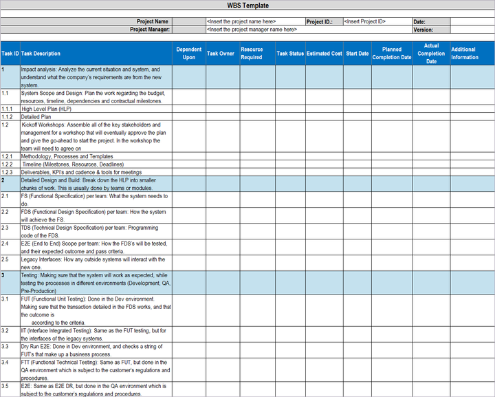 WBS Excel Template