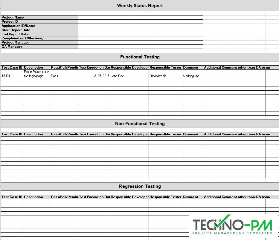 Project Testing Log Project Testing Toolkit – Techno PM - Project Management Templates Download
