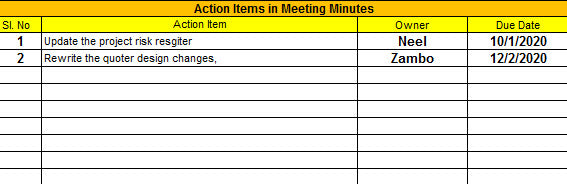 Action Item Tracker Template
