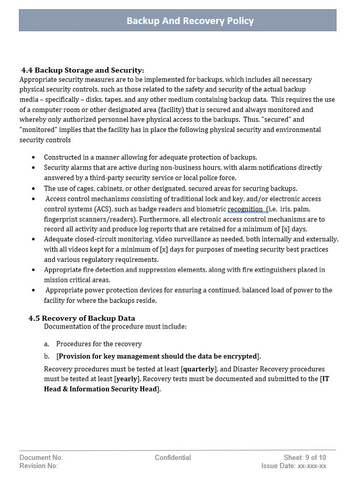 Backup and Recovery Policy Template – Techno PM - Project Management ...