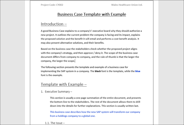 Business Case Template Example