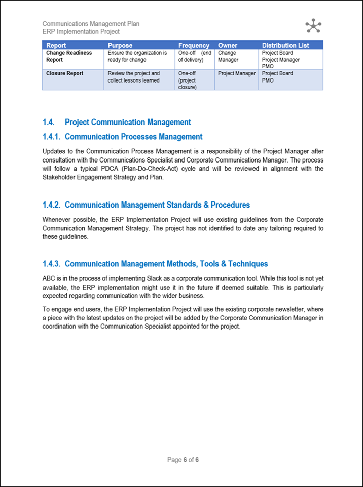 Communications Management Plan