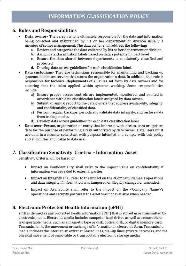 information classification policy, information classification