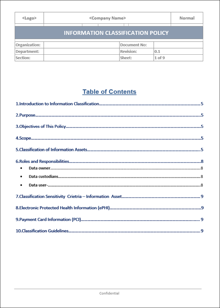 information classification policy, information classification