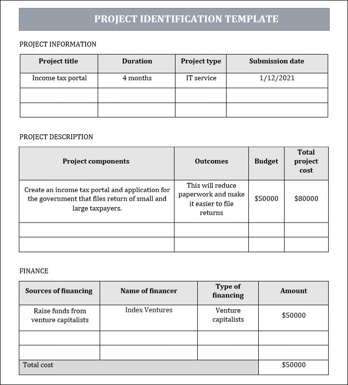 PROJECT IDENTIFICATION TEMPLATE