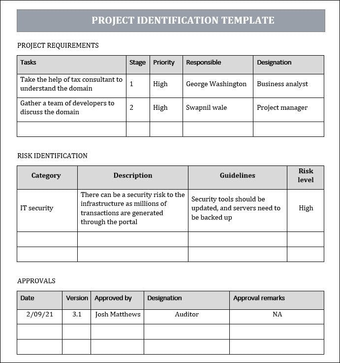 PROJECT IDENTIFICATION TEMPLATE – Techno PM - Project Management ...