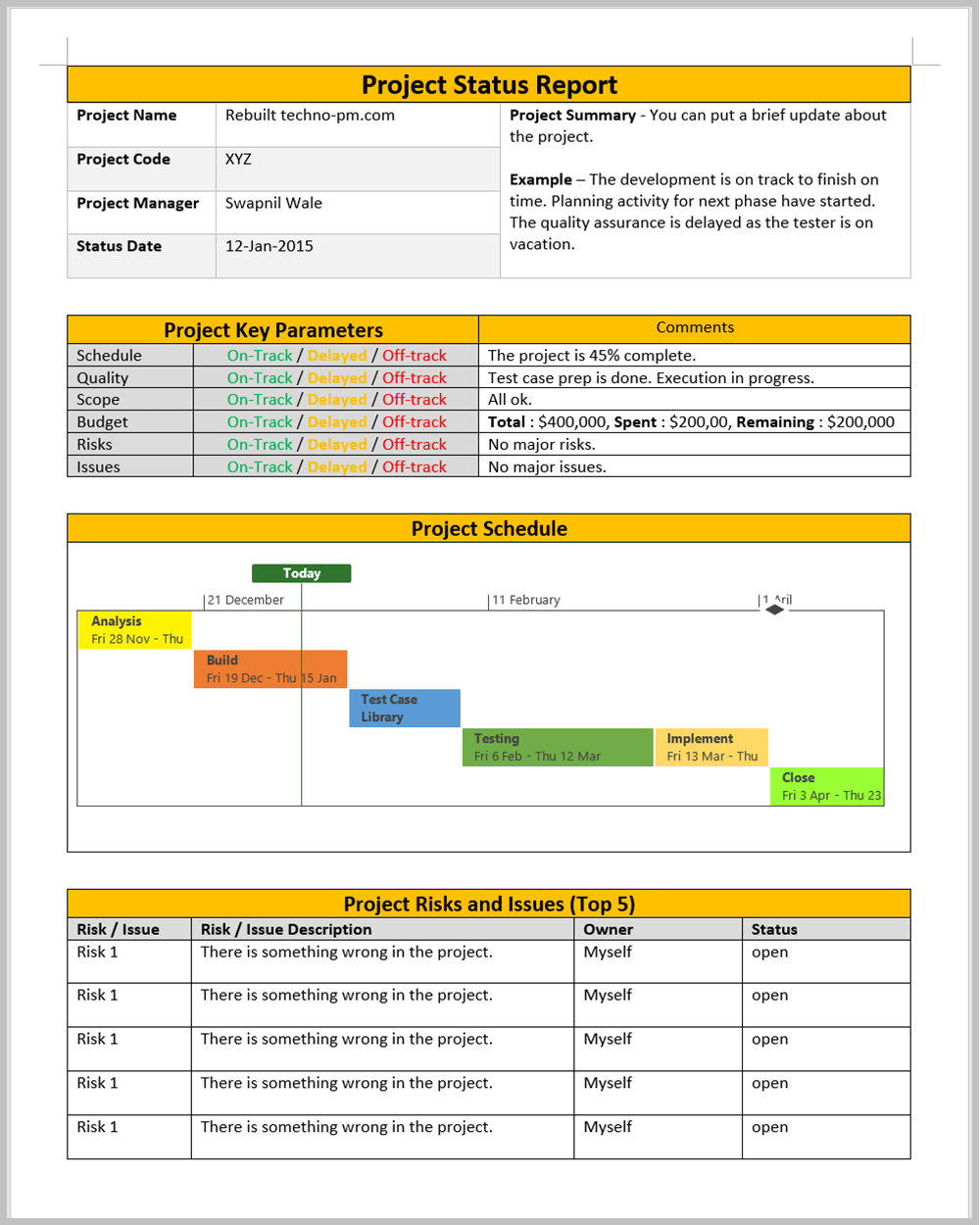 Project Updates and Comms Templates – Techno PM - Project Management ...
