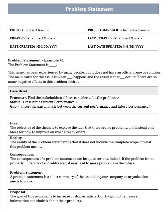 Sample Template Format Problem Management Problem Statement Template – Techno PM - Project Management Templates ...